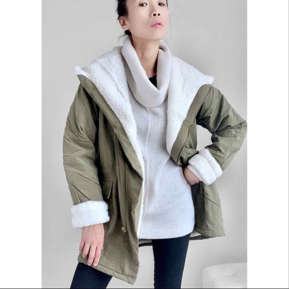 MILITARY HOODED PARKA JACKET - OLIVE - Picture 2 of 15